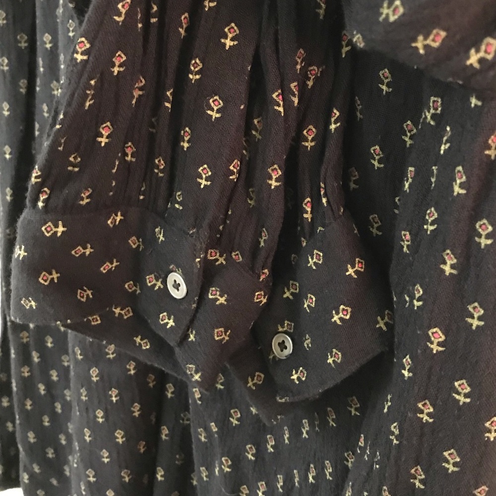 Free People Boho Tunic Blouse Printed Oversized High Low Black Small - Picture 6 of 10